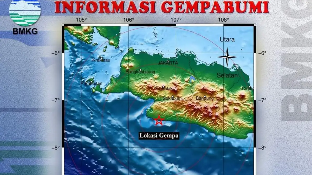 Titik gempa yang mengguncang Sukabumi pada Sabtu (25/3/2023) sore. Gempa Sukabumi itu berkekuatan 2.6 magnitudo. (Sumber : BMKG).